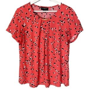 LIZ CLAIBORNE Career Blouse Short Sleeve Pink Black White Print Women Size L